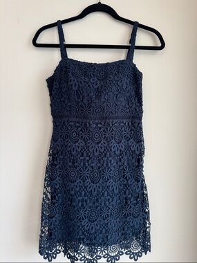 Hollister Dark Navy Crochet Mini Dress with Spaghetti Straps